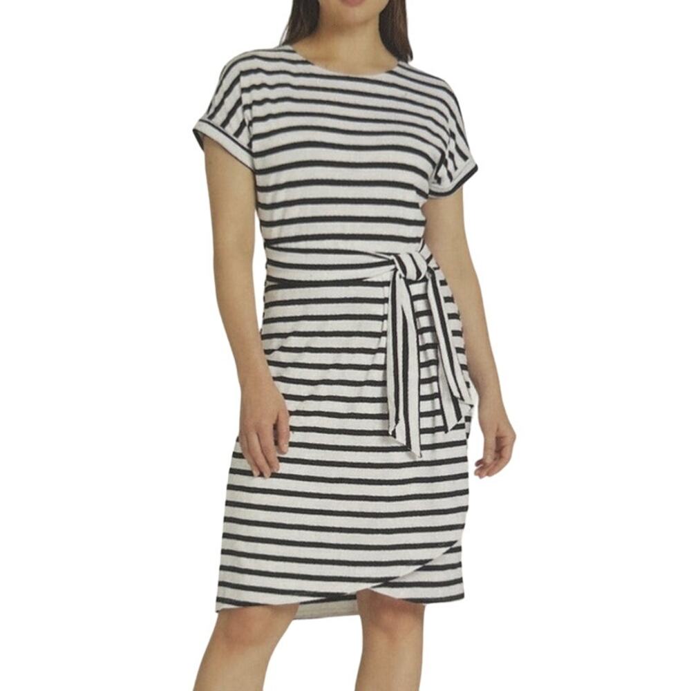 Chaps Women's Crewneck Black and White Stripe Knit Dress Large